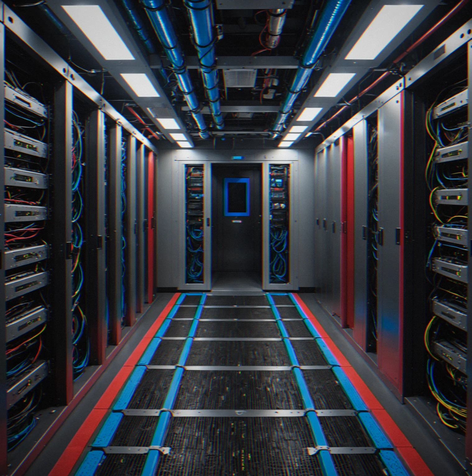 View of the space under raised floor panels where cables run. Maintenance tunnels down there skip right past locked doors and lead toward the server room where the important stuff is